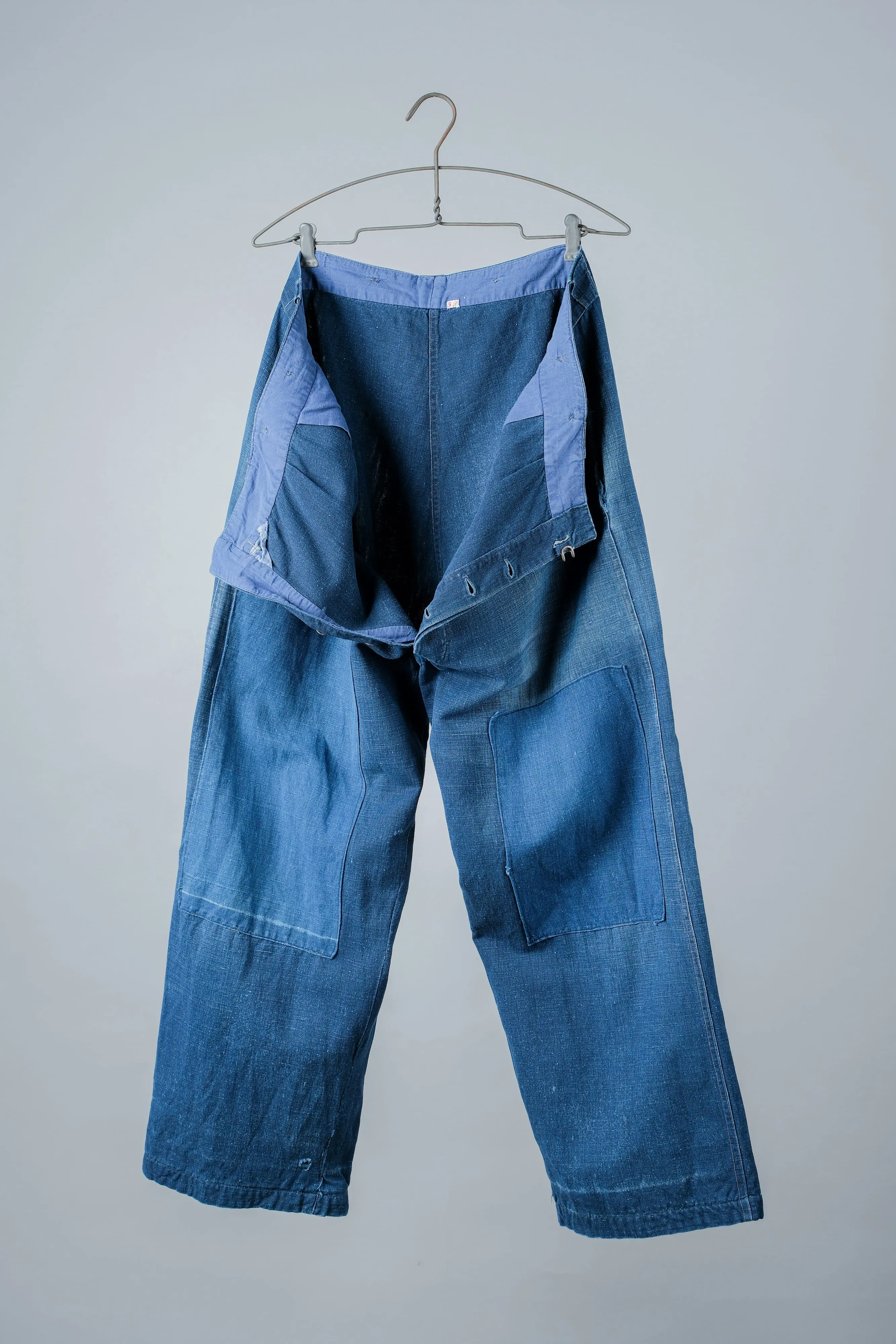 [~ 40's] Pantalon de travail en lin indigo vintage français 