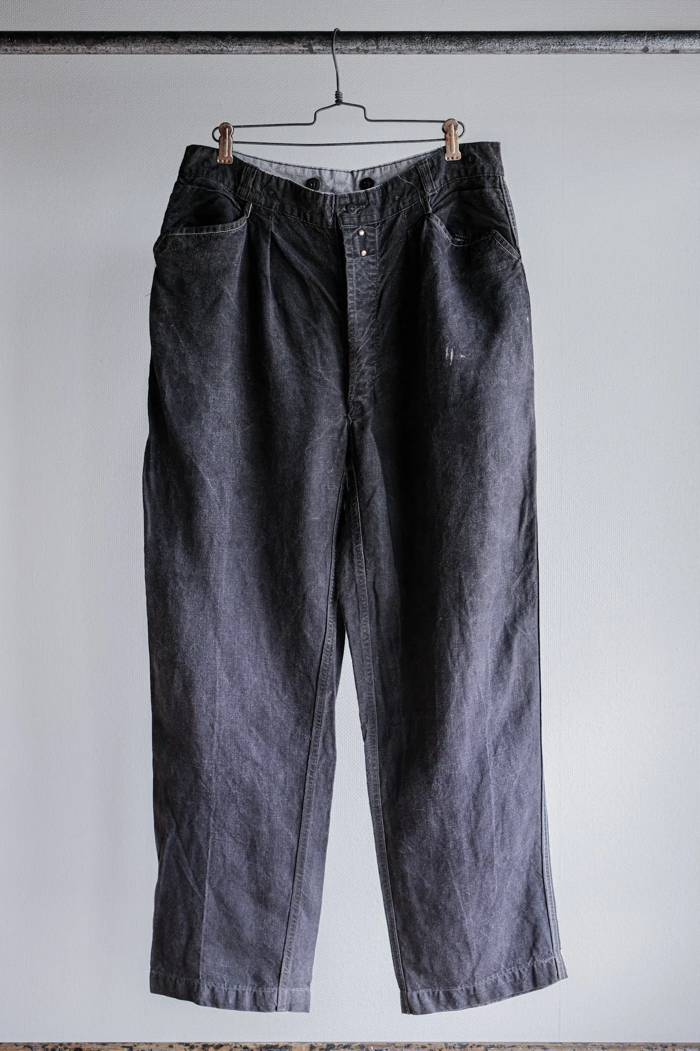 [~ 50's] French Vintage Black Linen Maquignon Pants Taille.44 