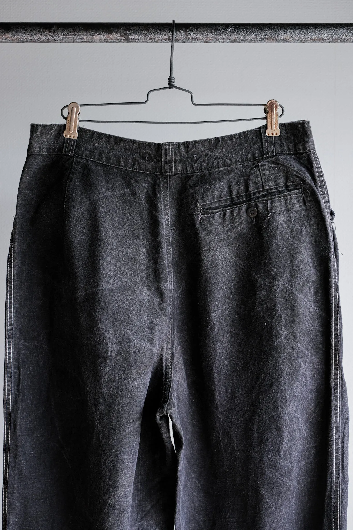 [~ 50's] French Vintage Black Linen Maquignon Pants Taille.44 