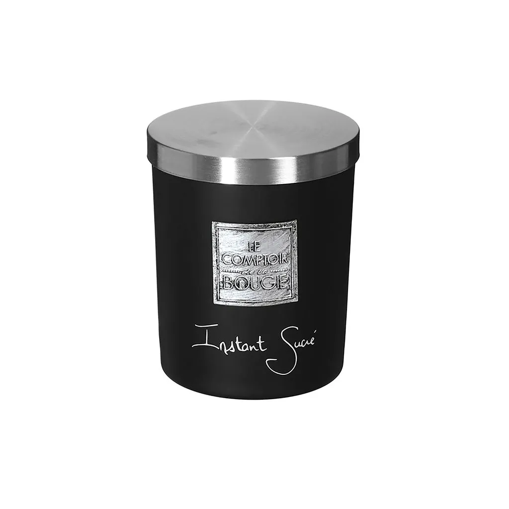Bougie parfumée noire et couvercle instant sucré 210g 