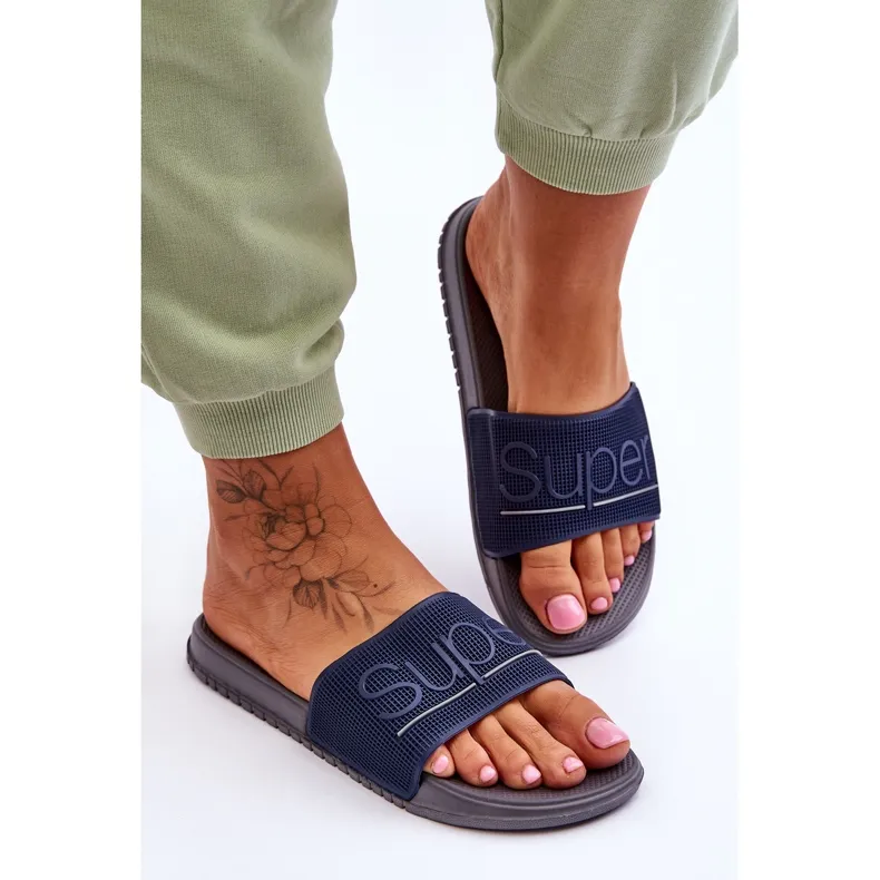 Chaussons Légers Femme Avec Inscription Merry Marine-Gris bleu