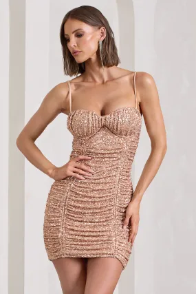 Gem | Mini-robe rose gold en sequin froncée à bretelles
