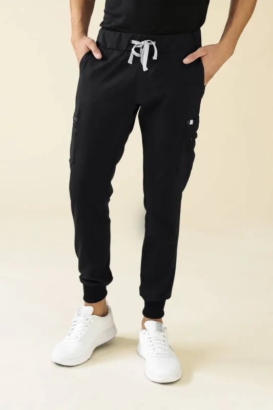 KAERE Pantalon Homme - avec poches cargo et ourlets côtelés noir