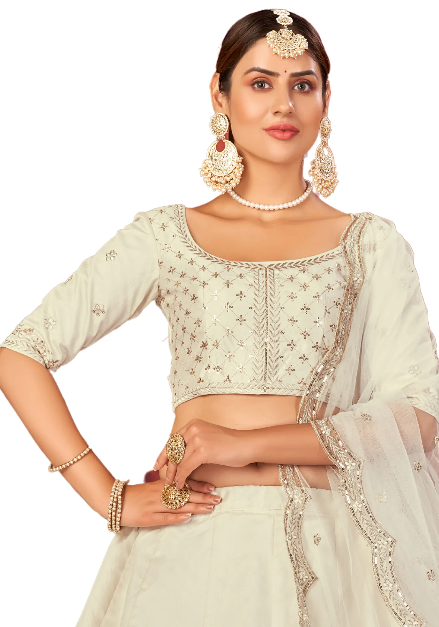 Lehenga bollywood blanc Meera