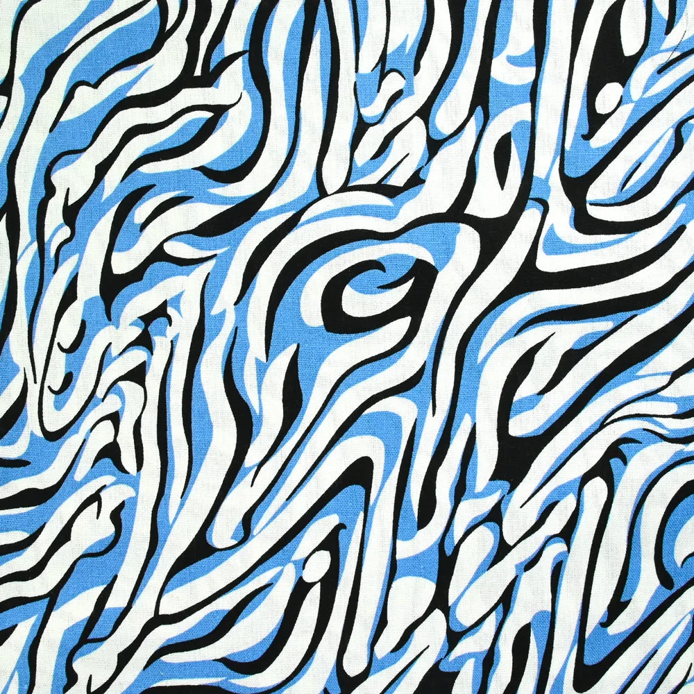 Lin viscose imprimé zèbre bleu
