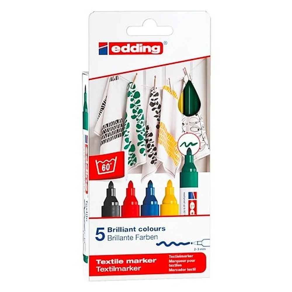 Marqueur permanent pour textile edding 4600 pointe ogive 1mm pochette de 5