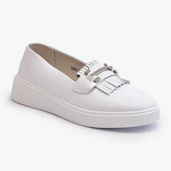 Mocassins Légers En Cuir Pour Femme Sur Plateforme Blanc S.Barski LR590 blanche