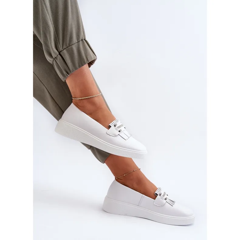Mocassins Légers En Cuir Pour Femme Sur Plateforme Blanc S.Barski LR590 blanche