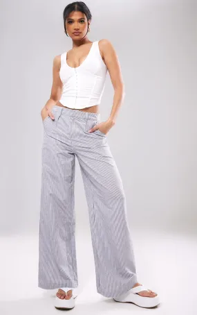 Pantalon ajusté effet lin gris foncé à fines rayures