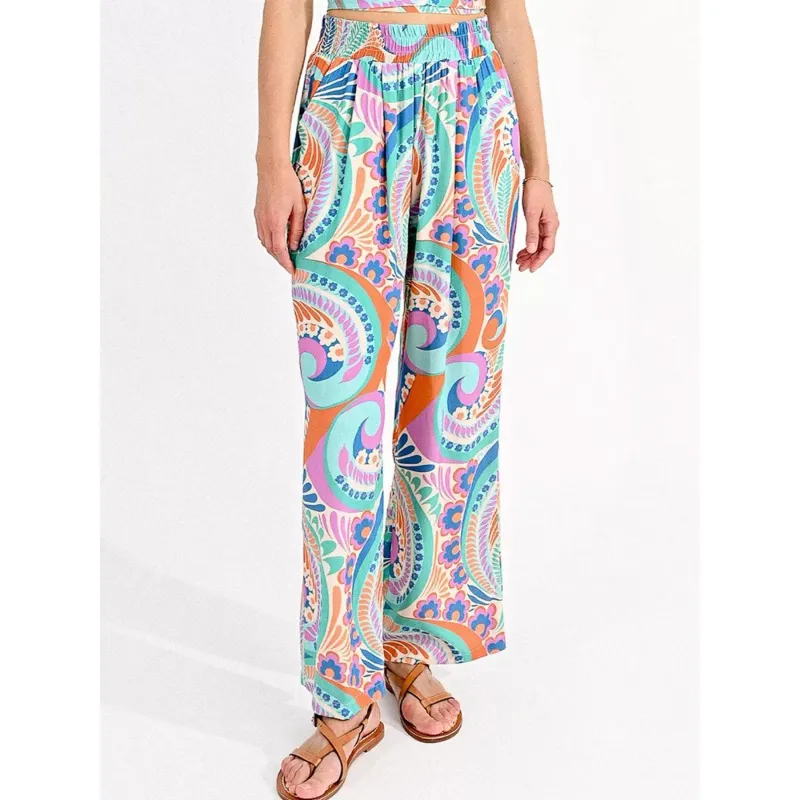 Pantalon ample en lin sohana kaki femme - Deeluxe | wimod