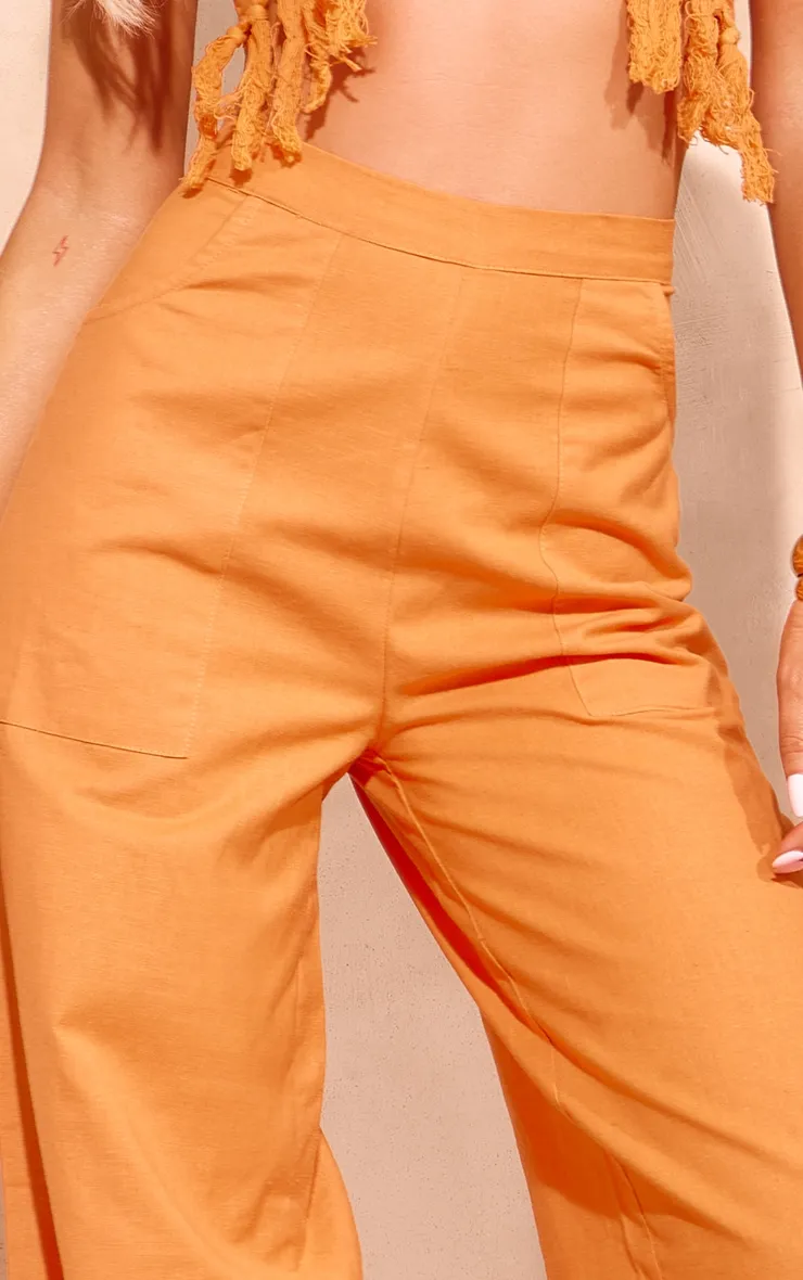 Pantalon ample orange effet lin à taille haute