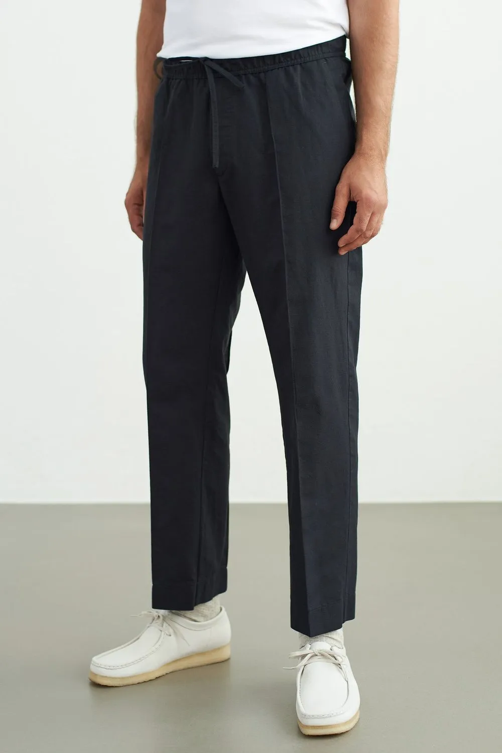 Pantalon droit en coton bio et lin | noir "max black linen" homme