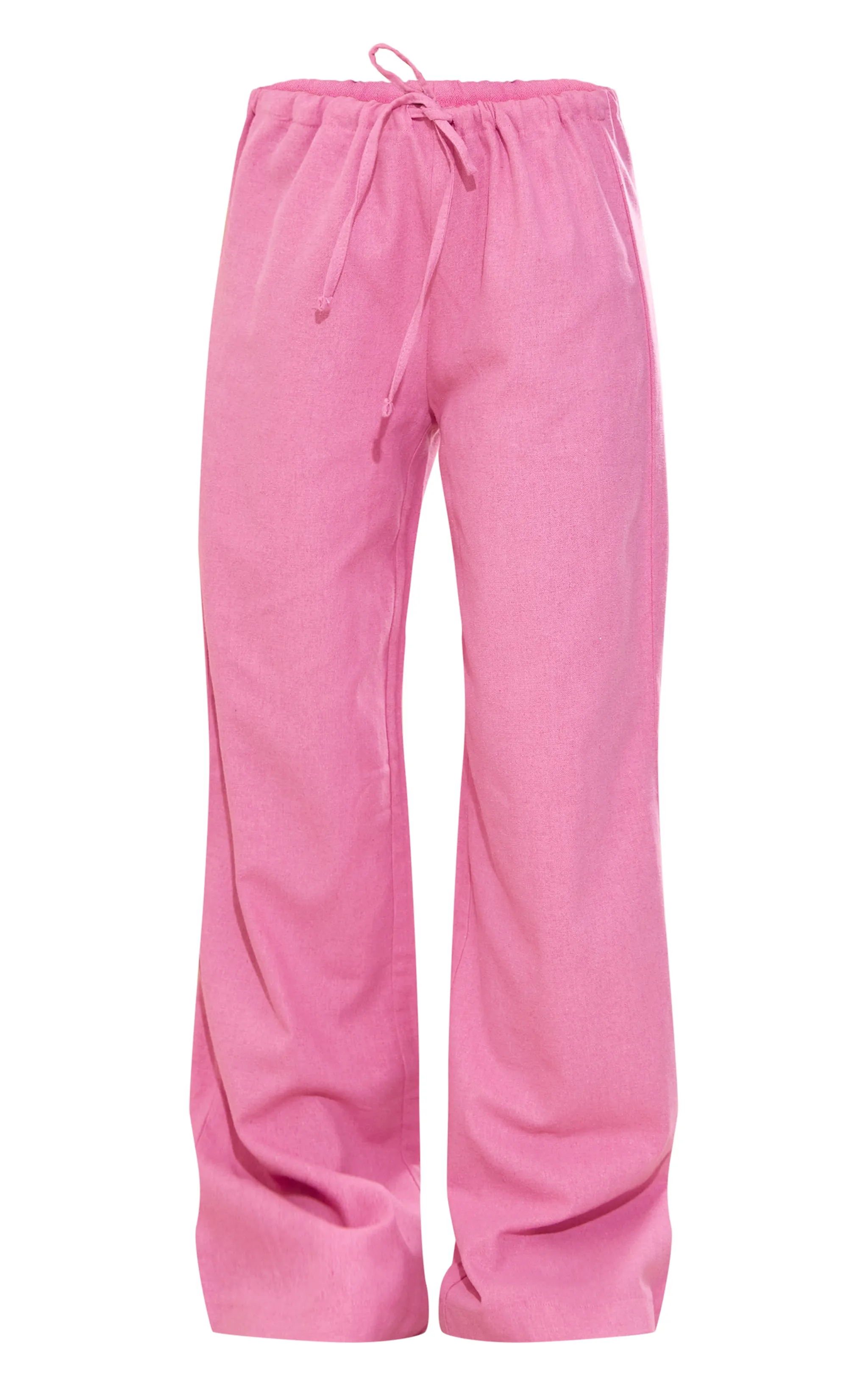 Pantalon effet lin rose vif structurant à cordons ajustables élastiques