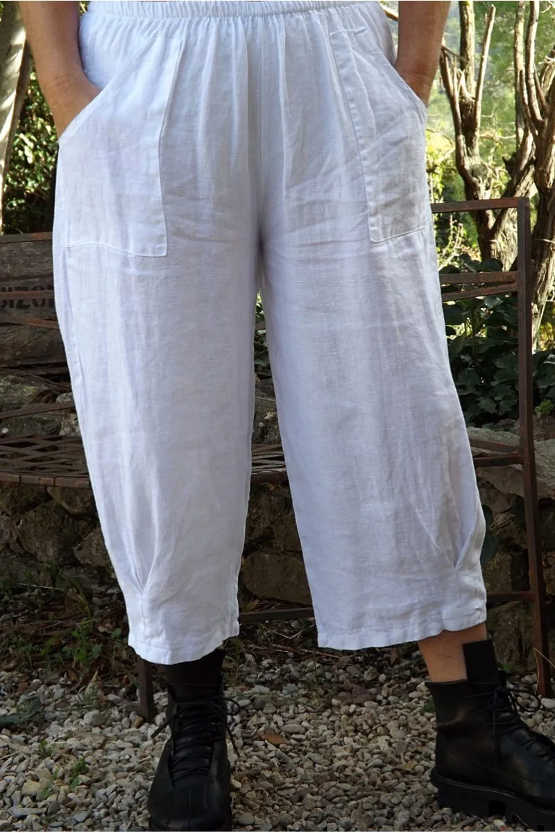 Pantalon en lin blanc grande taille