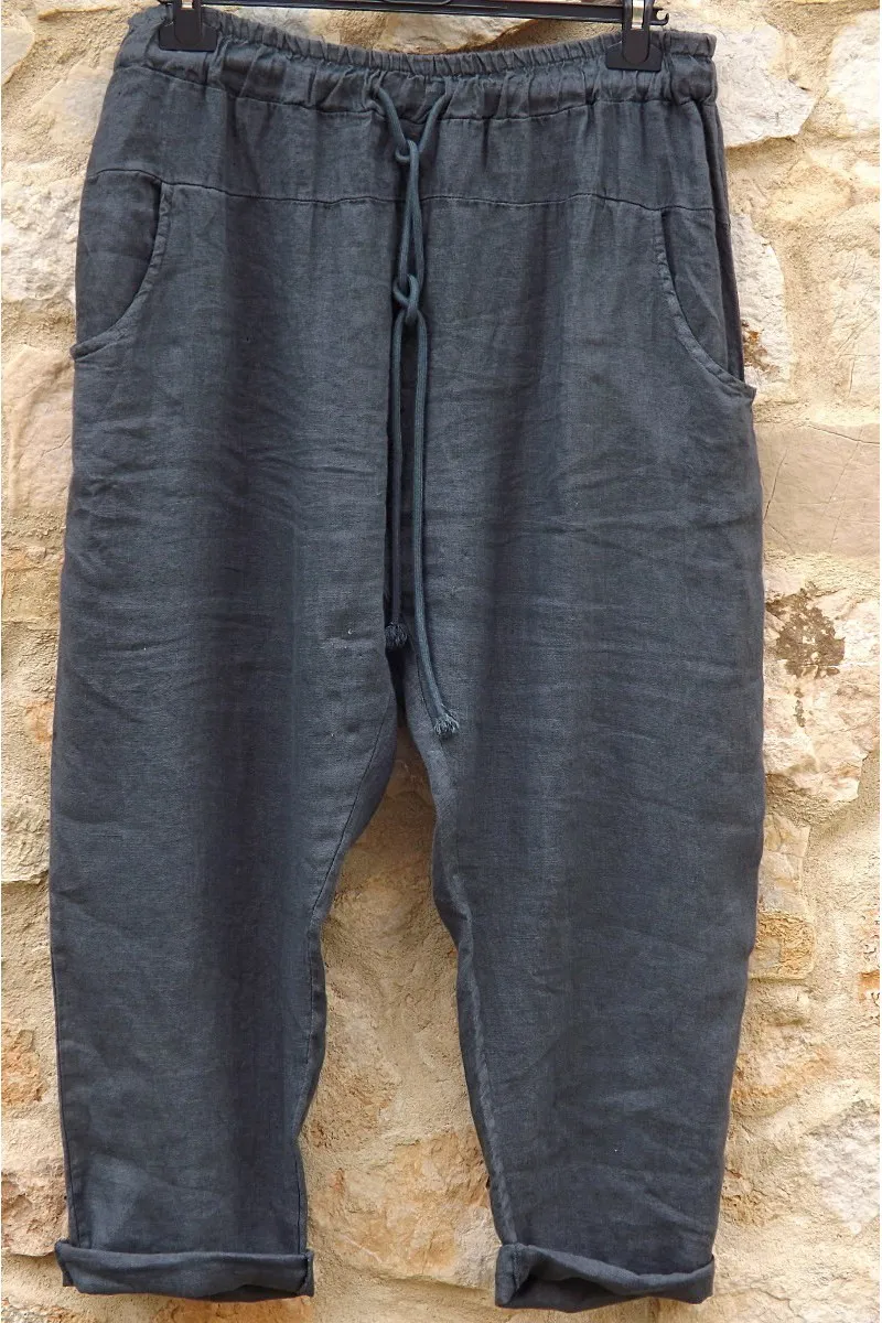 Pantalon en lin grande taille gris anthracite
