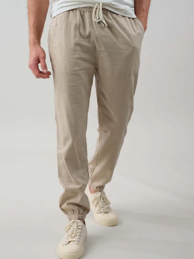 Pantalon en lin mezel beige homme - Deeluxe | wimod