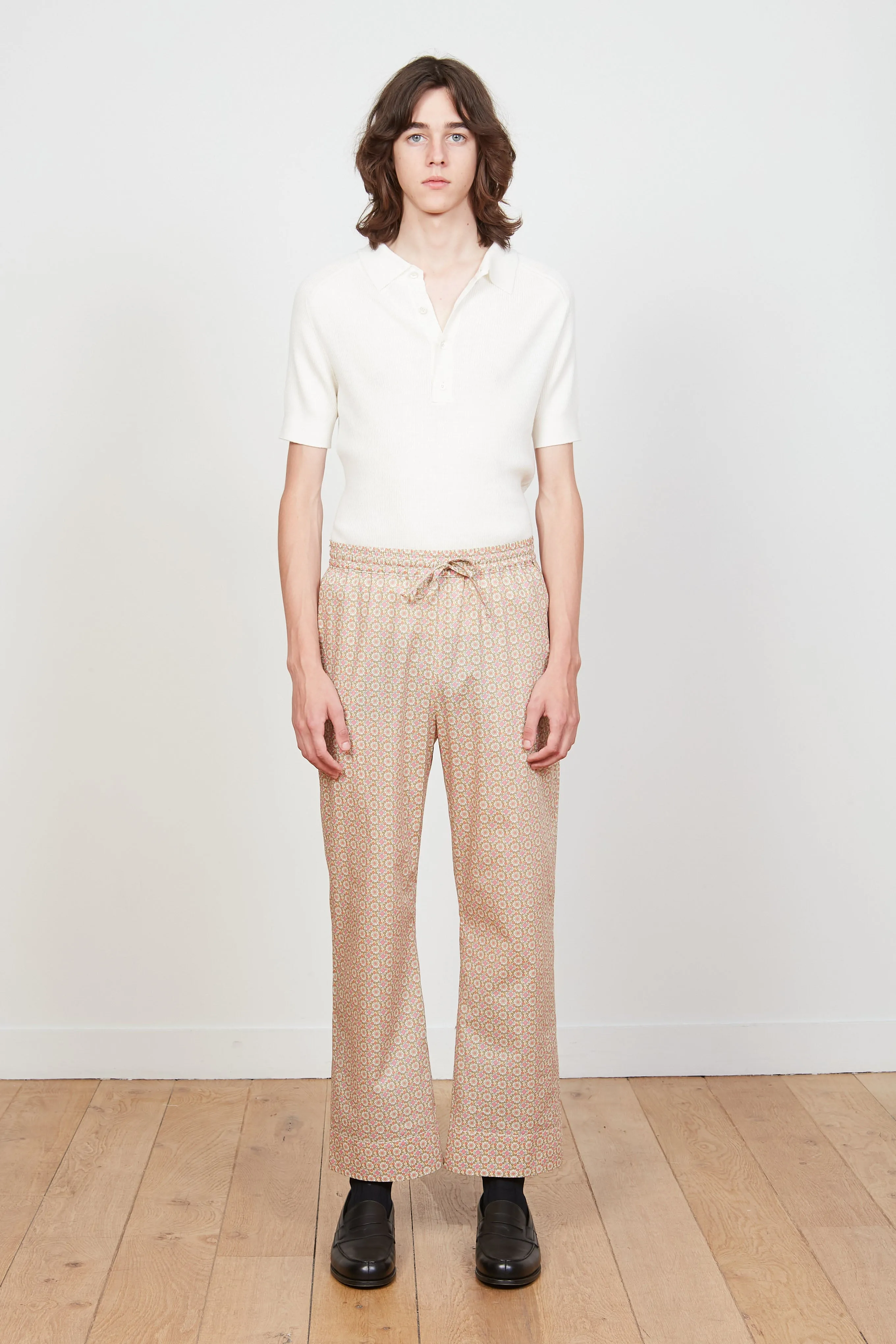 Pantalon en popeline de coton à motif floraux
