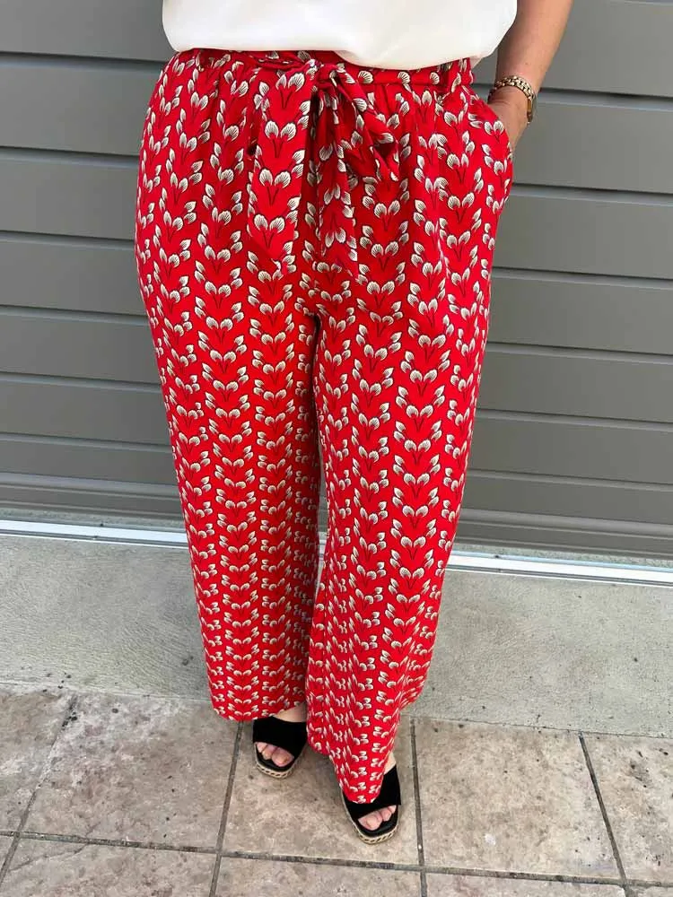 Pantalon fluide rouge AMBRE - Prêt à porter femme Cléstyle XXS à 6XL S/M Couleur ROUGE
