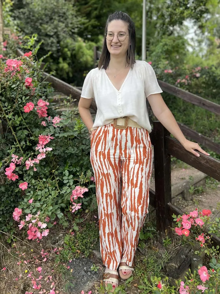 Pantalon fluide zébré terracotta SALMA - Prêt à porter femme Cléstyle XXS à 6XL S Couleur ROUGE