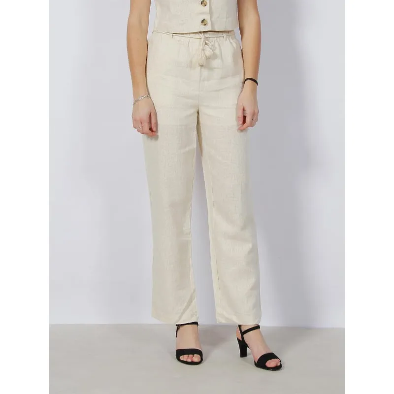 Pantalon lin large pailleté ryle beige femme - Vero Moda | wimod