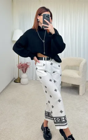 Pantalon lin noir et blanc TULIA