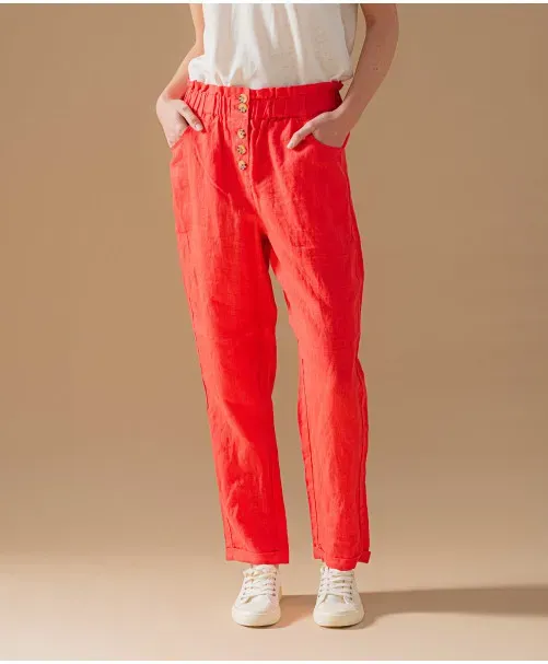 Pantalon slouchy en lin Sasha - Rouge - C'EST BEAU LA VIE