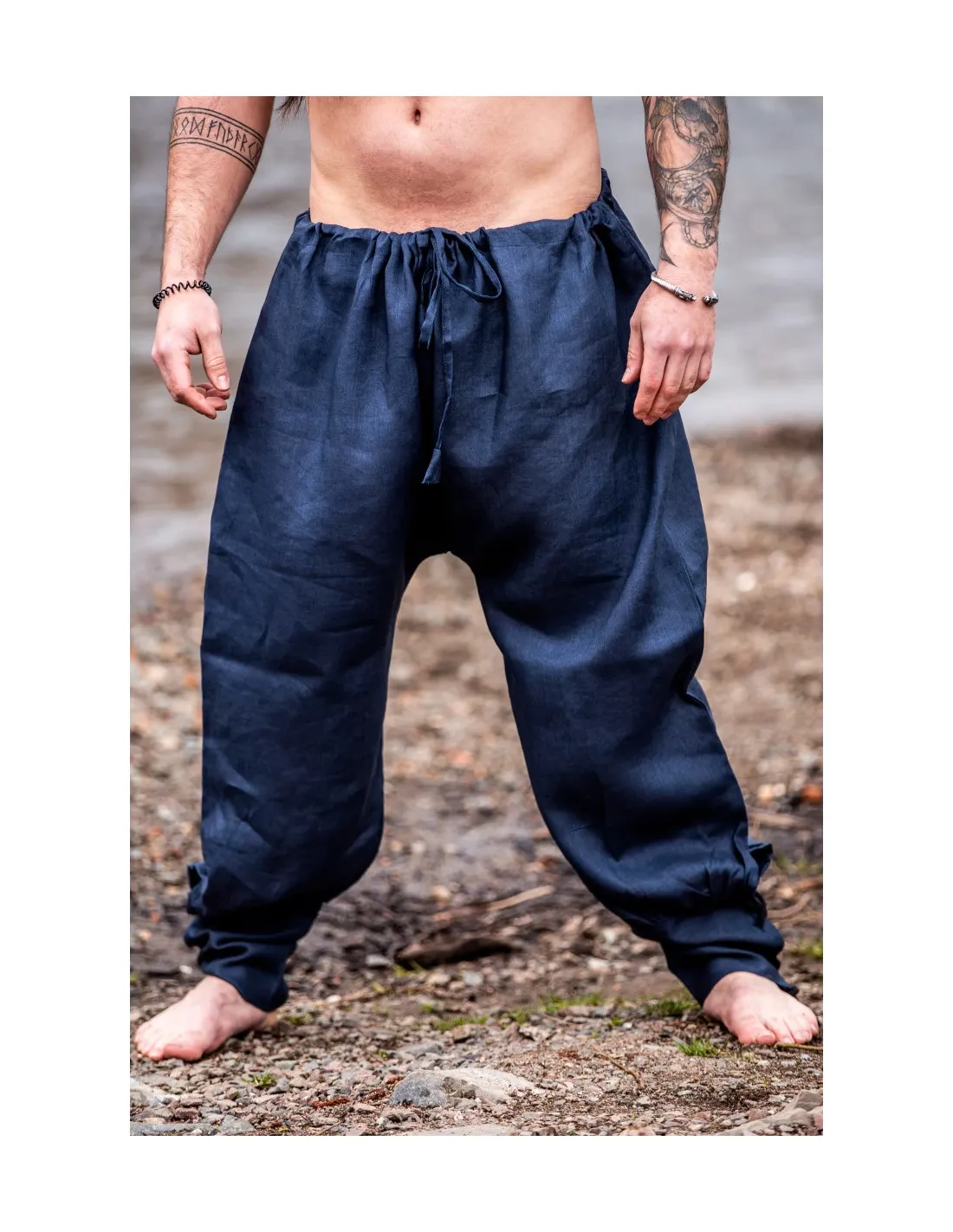 Pantalon Viking en lin Wodan, bleu foncé ⚔️ Boutique Épées