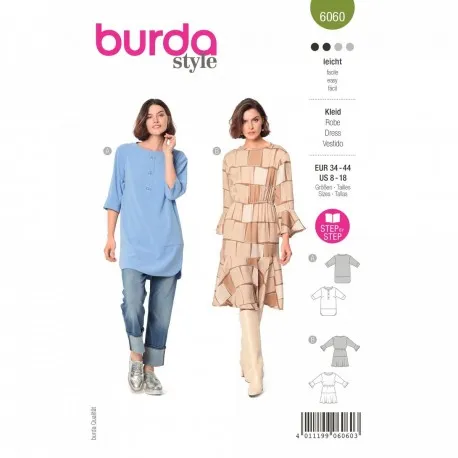 Patron robe/tunique col arrondi Femme - Burda n°6060