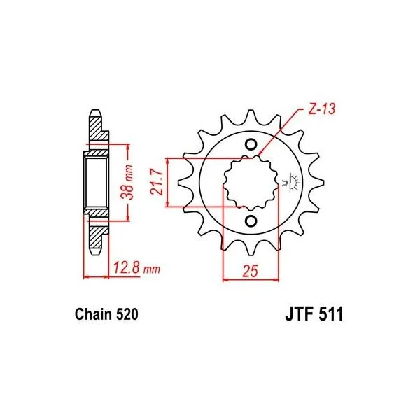 Pignon JT SPROCKETS acier standard 511 - 520