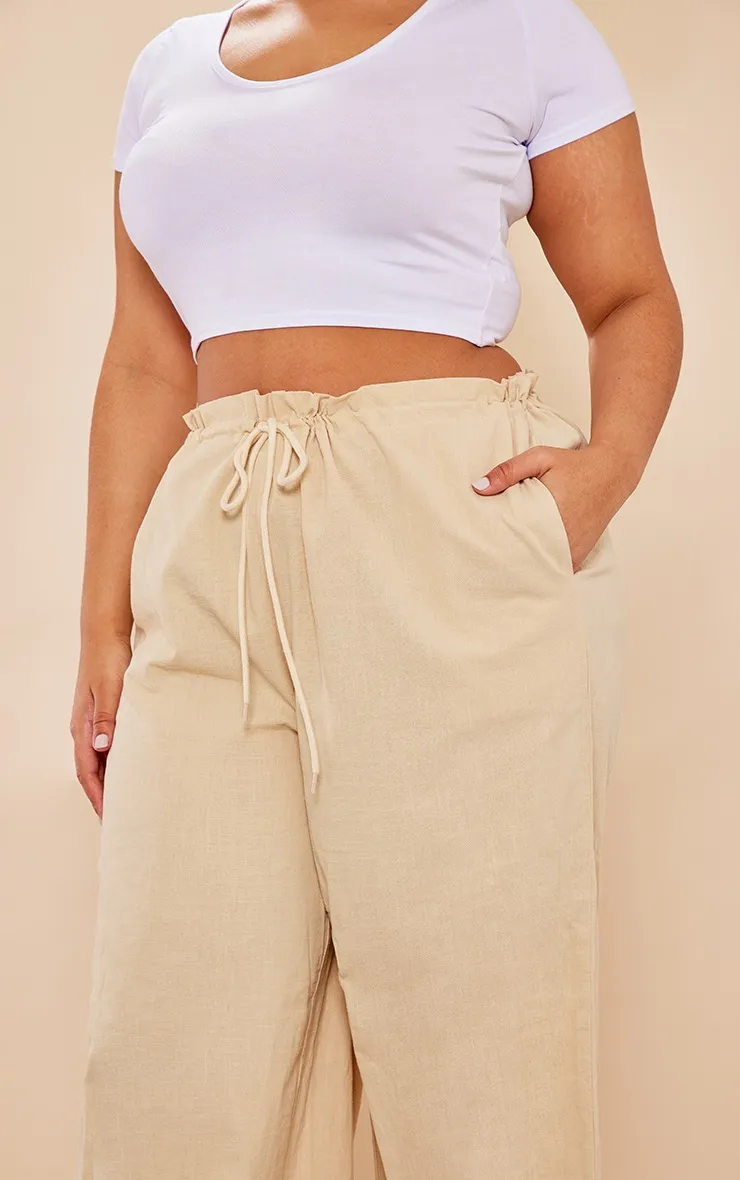 Plus Pantalon gris pierre effet lin froncé à la taille