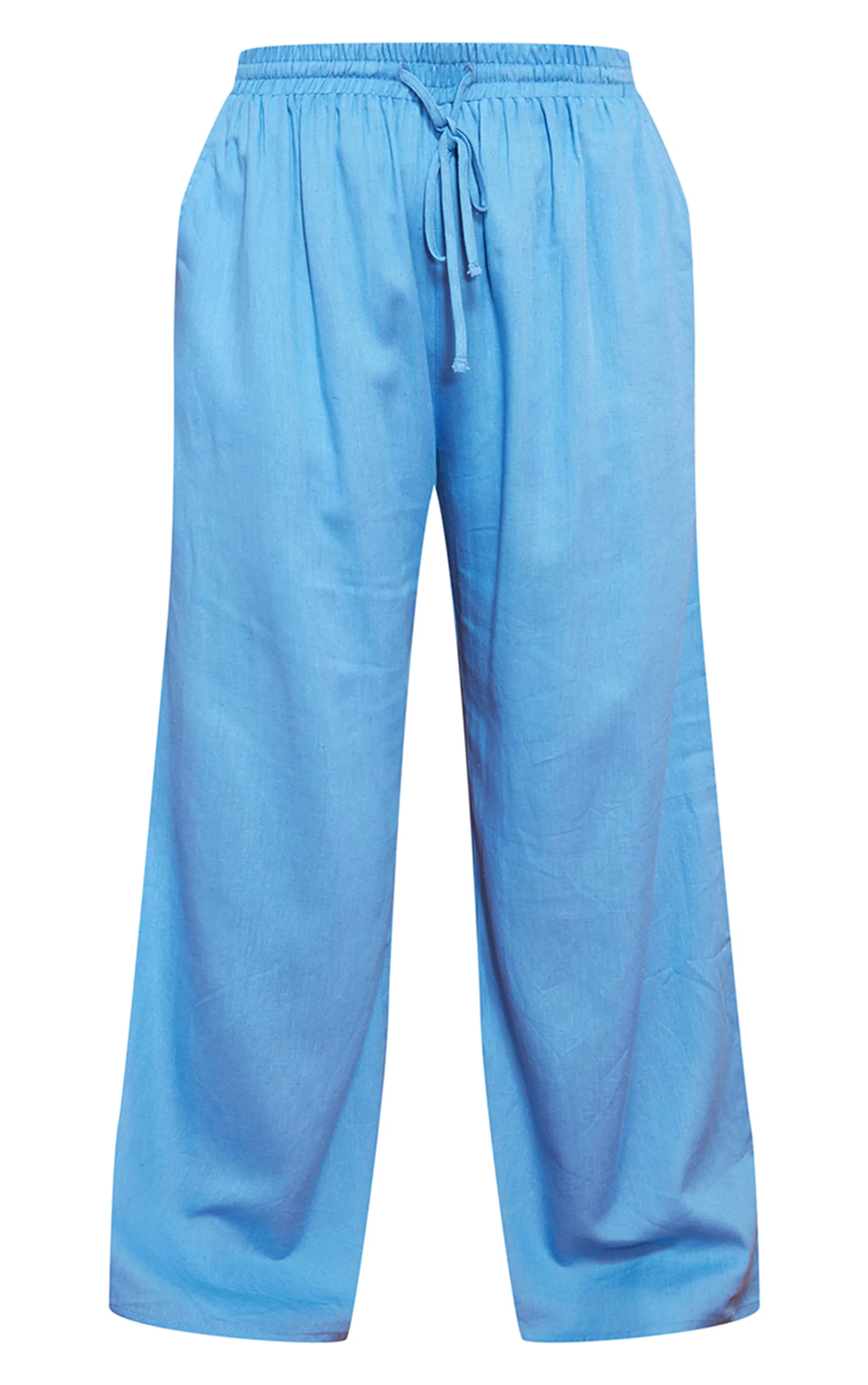 Plus Pantalon large effet lin bleu chiné à cordons ajustables