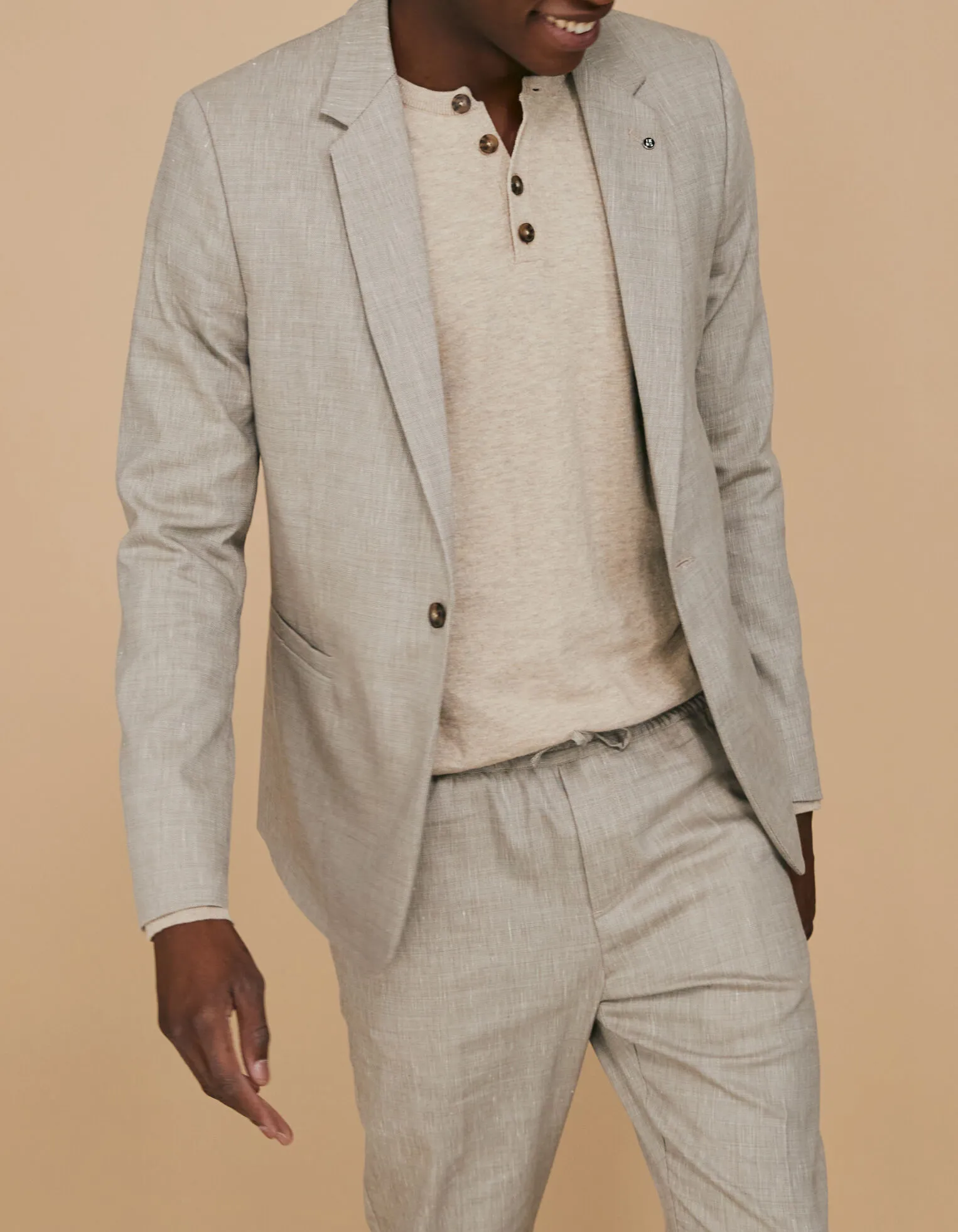 Pull coloris lin tricot à col Tunisien Homme