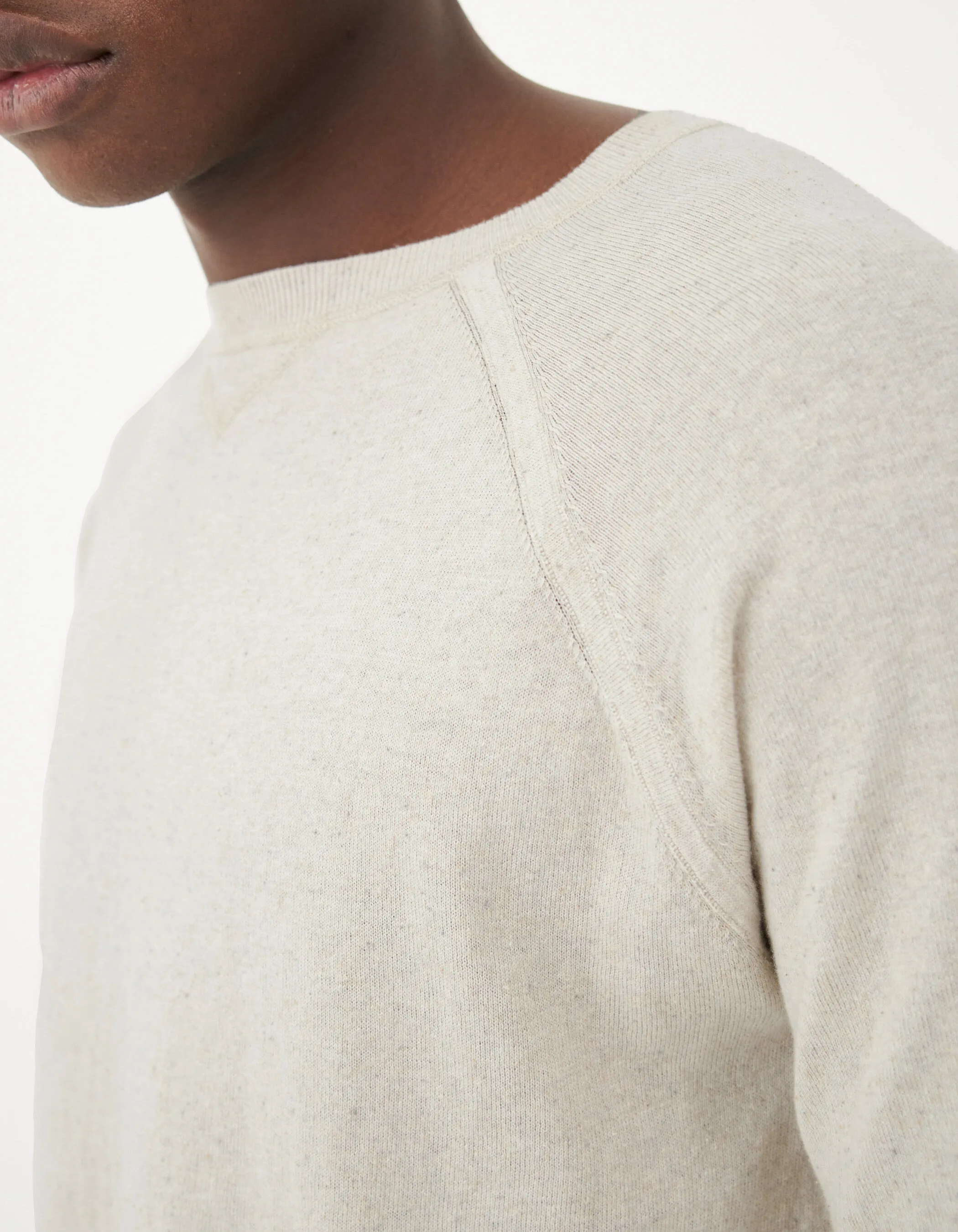 Pull écru tricot coton, chanvre et soie mélangés Homme