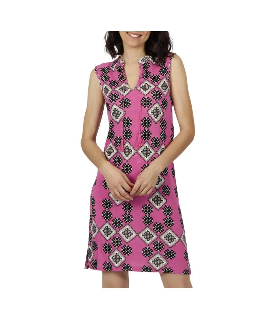 Robe estivale sans manches Art Deco fuchsia Admas