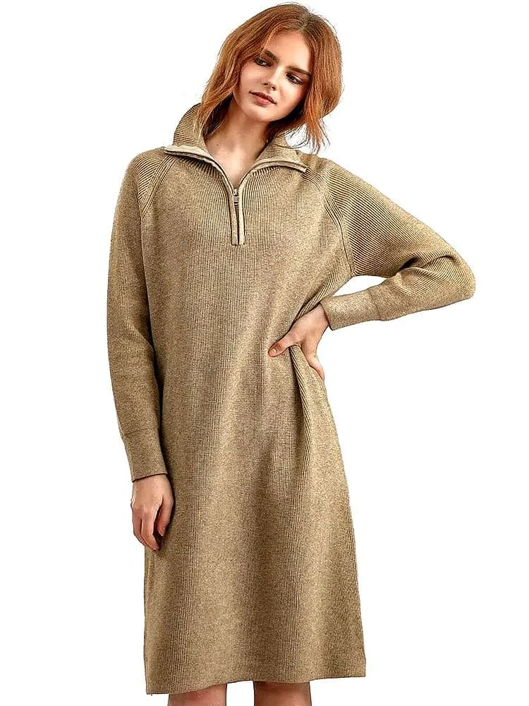 Robe Pull Hiver à Col Roulé et Fermeture Eclair