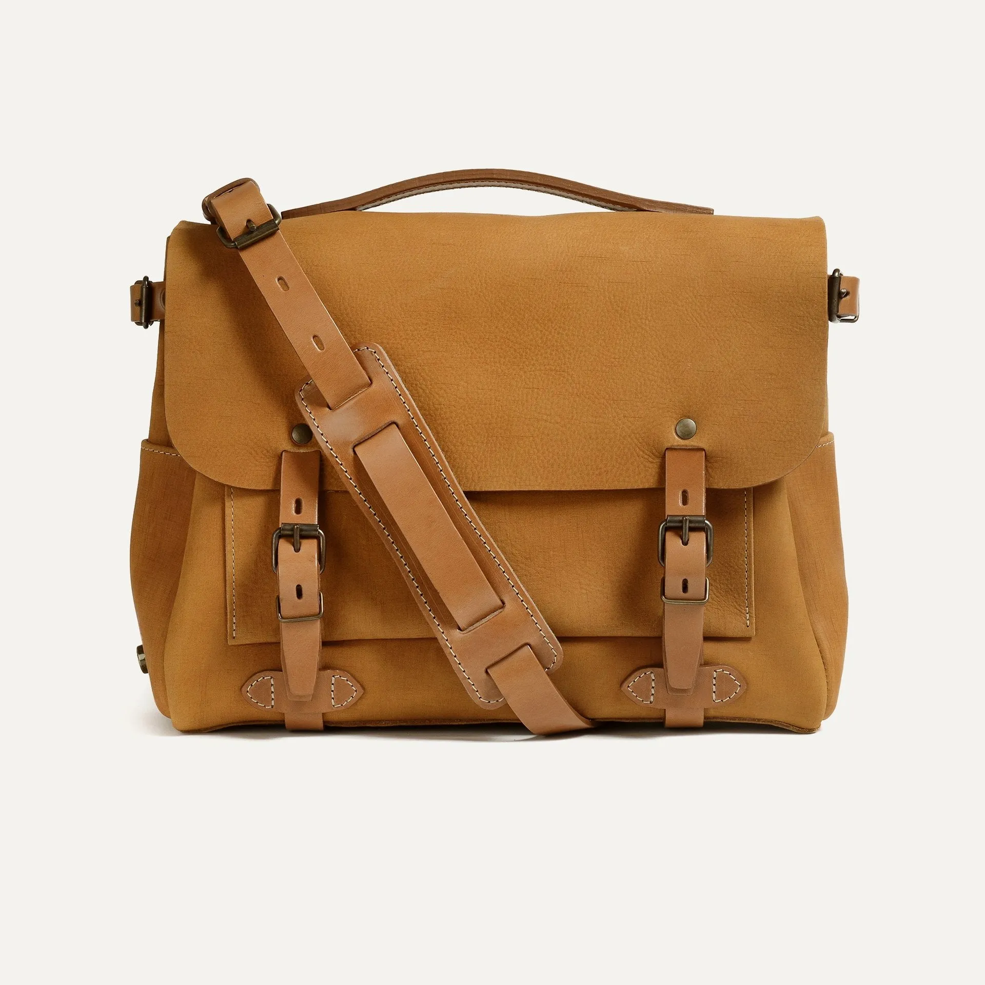 Sac Postier Eclair M - Miel / Cuir Waxé - Bleu de Chauffe - Marques de France