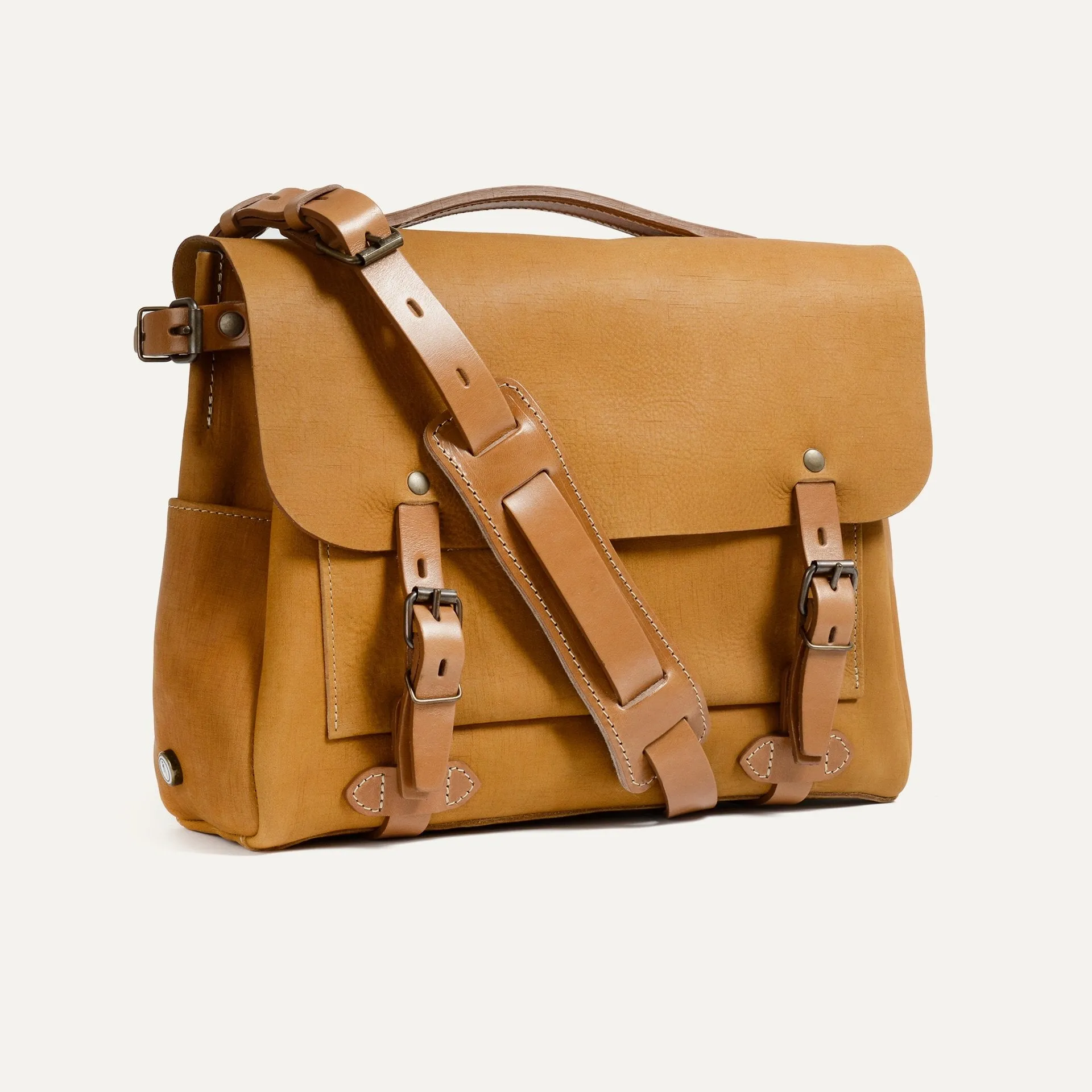 Sac Postier Eclair M - Miel / Cuir Waxé - Bleu de Chauffe - Marques de France