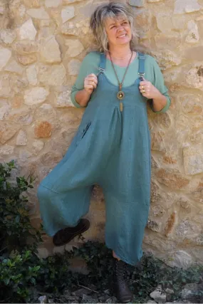 Salopette en lin vert jade pour femme
