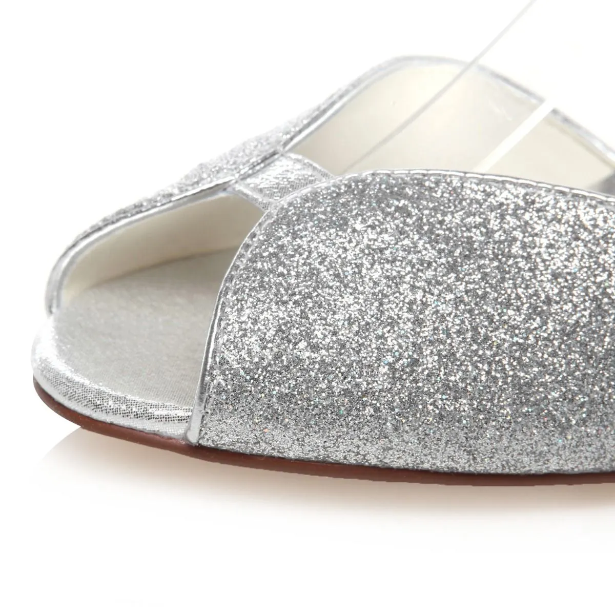 Sandales Bout Rond Chaussure Mariée Argenté Talon Mid Luxe Sequin Scintillante Peep Toes Avec Bride Cheville