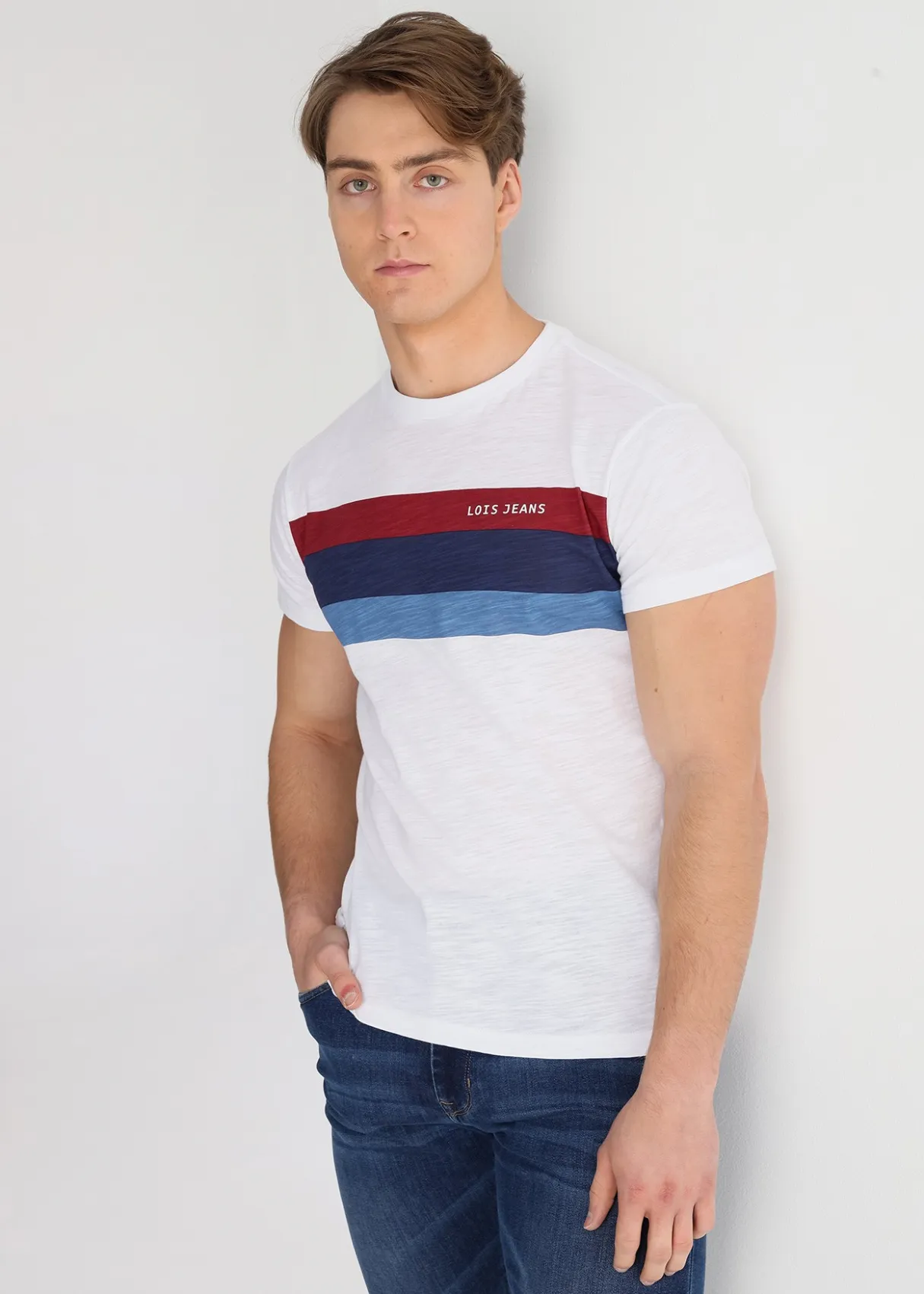 T-shirt manches courtes à rayures tri-couleur