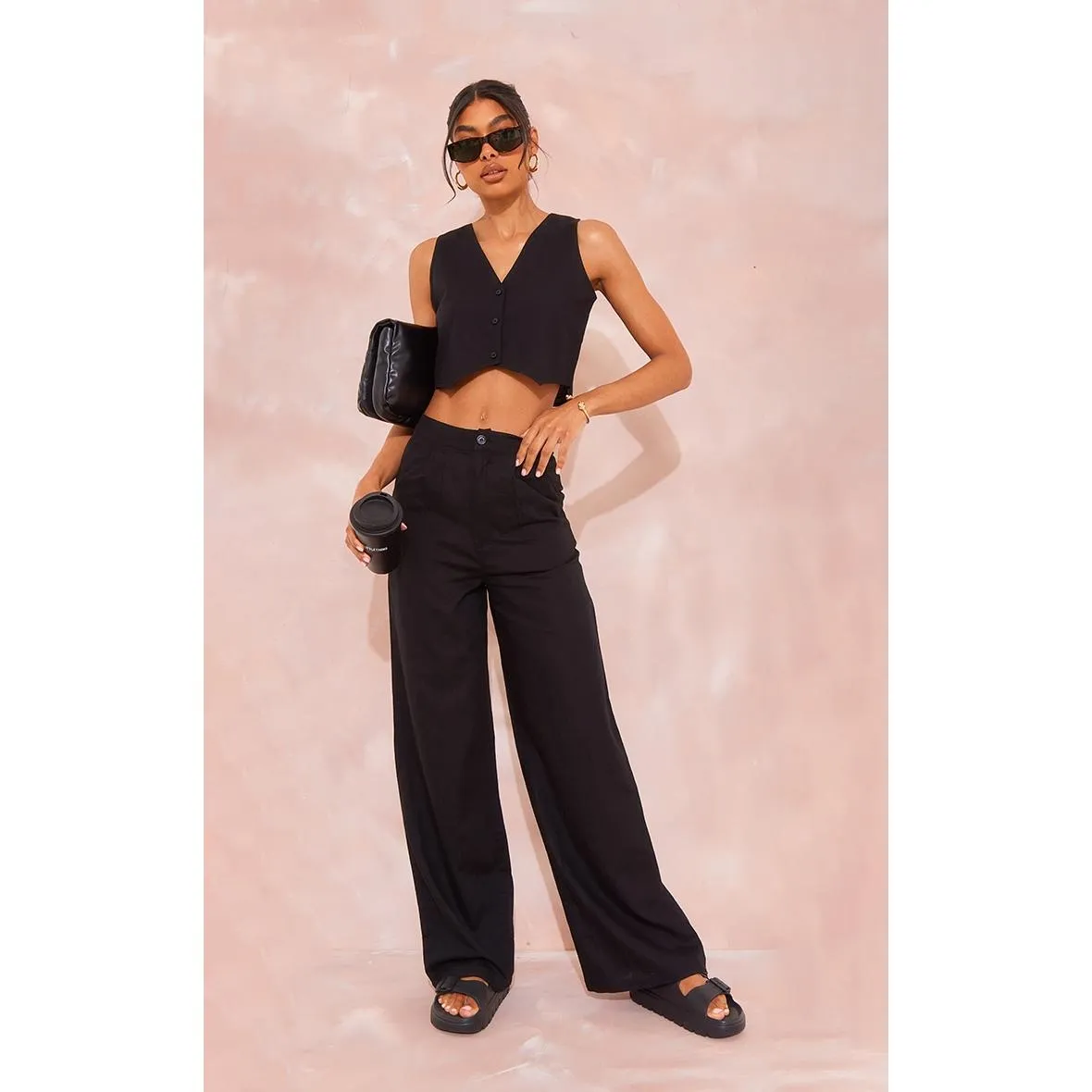Tall – Pantalon ajusté en effet lin noir