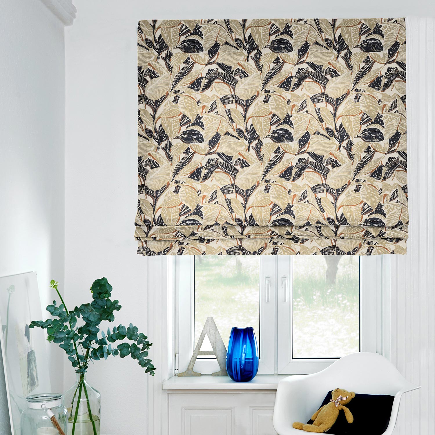 Tissu de décoration Semi-panama Feuilles entrelacées – nature/kaki clair