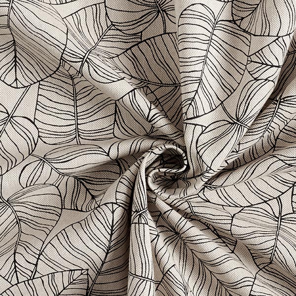 Tissu de décoration Semi-panama fines feuilles – nature/noir