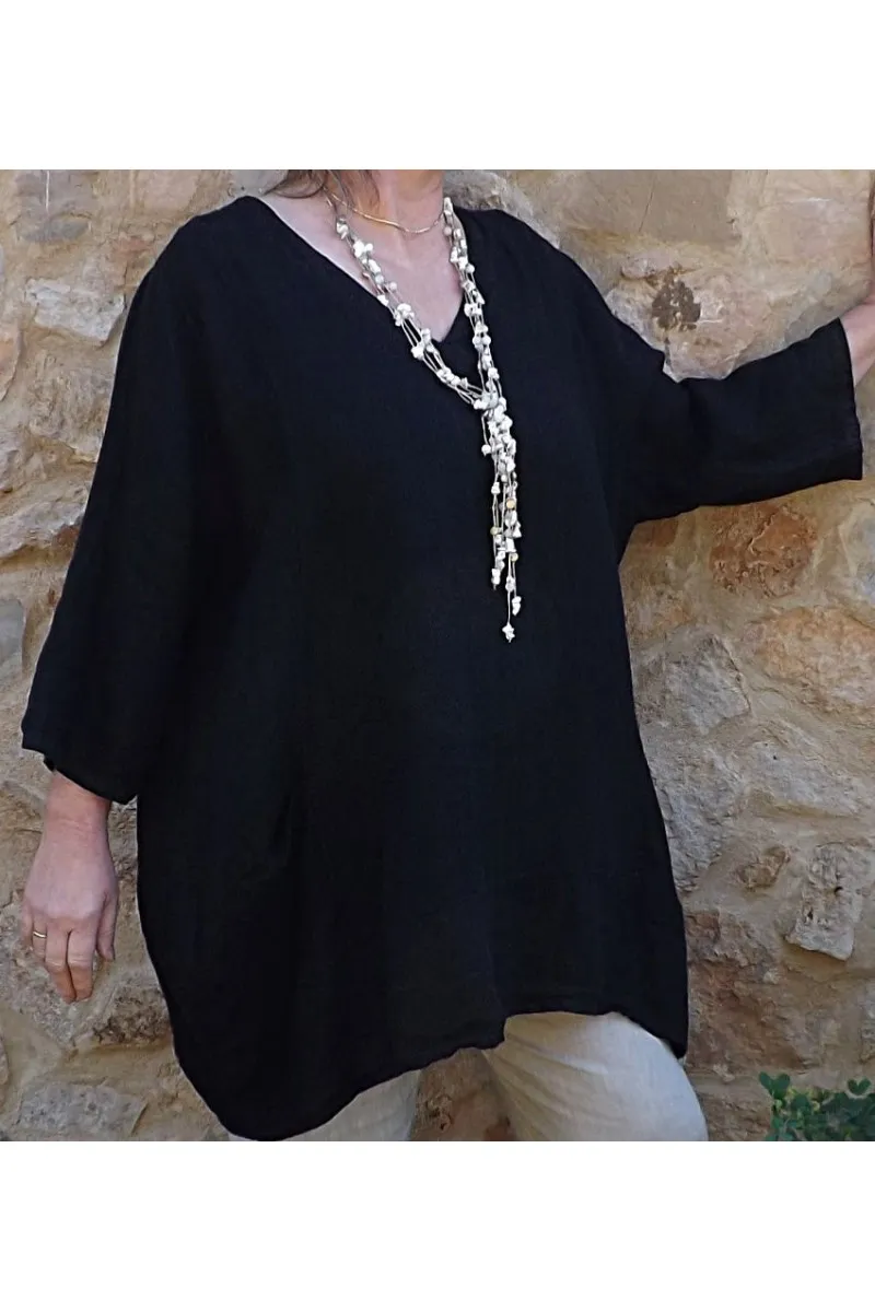 Tunique lin femme grande taille noire